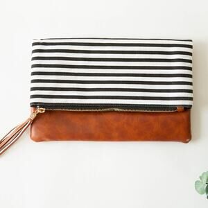 Foldover Clutch - Classic Black & White Stripe